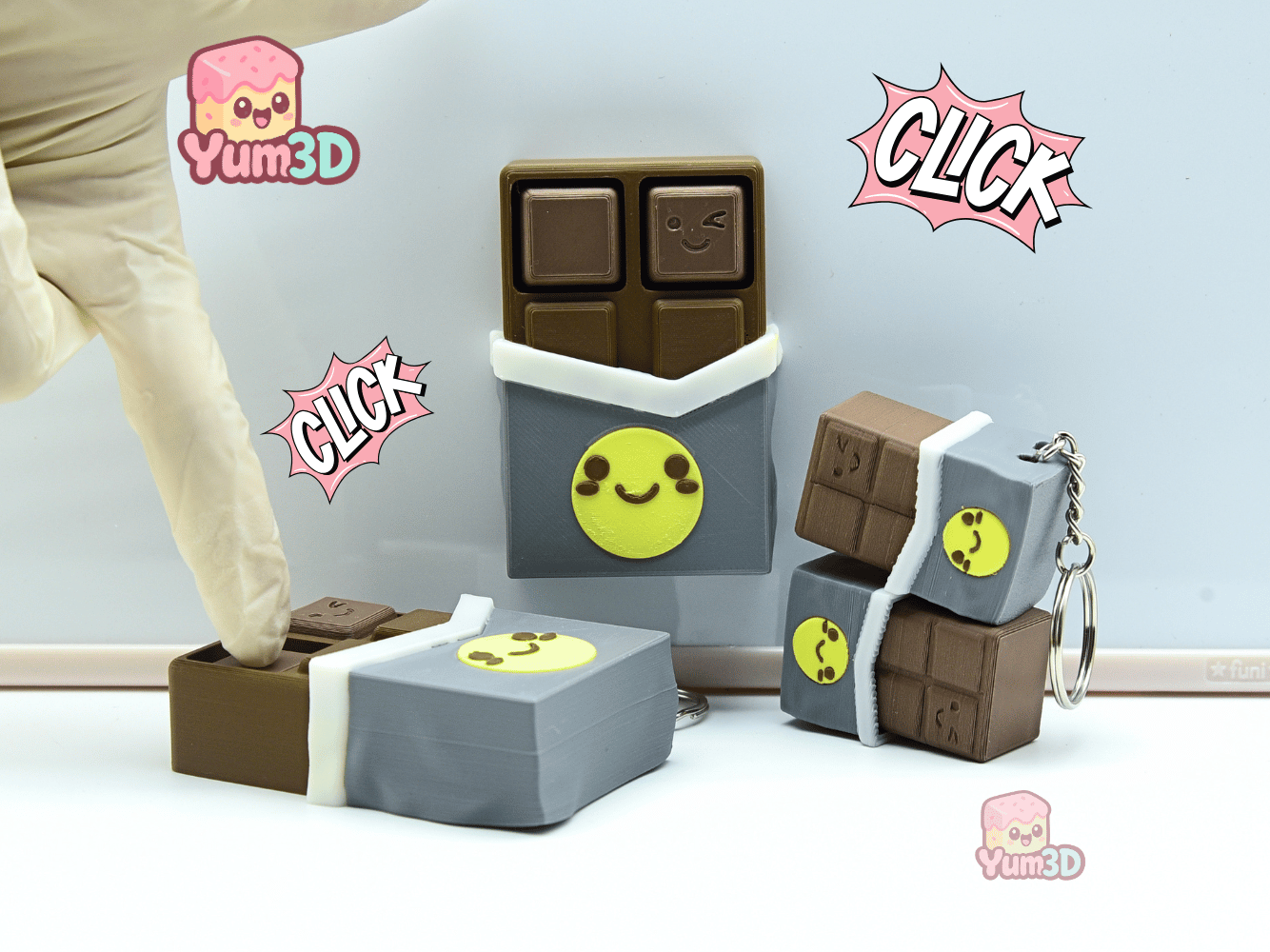 🍫 Yum3D Cute Chocolate Bar Magnet-Insert Clicker Keychain - Cute